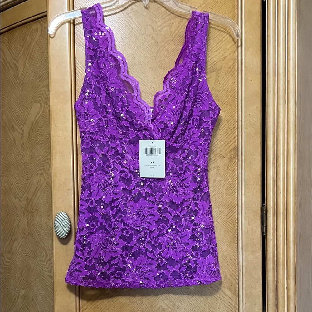 Boston Proper Purple/Fuchsia stretchy Lace Camisole